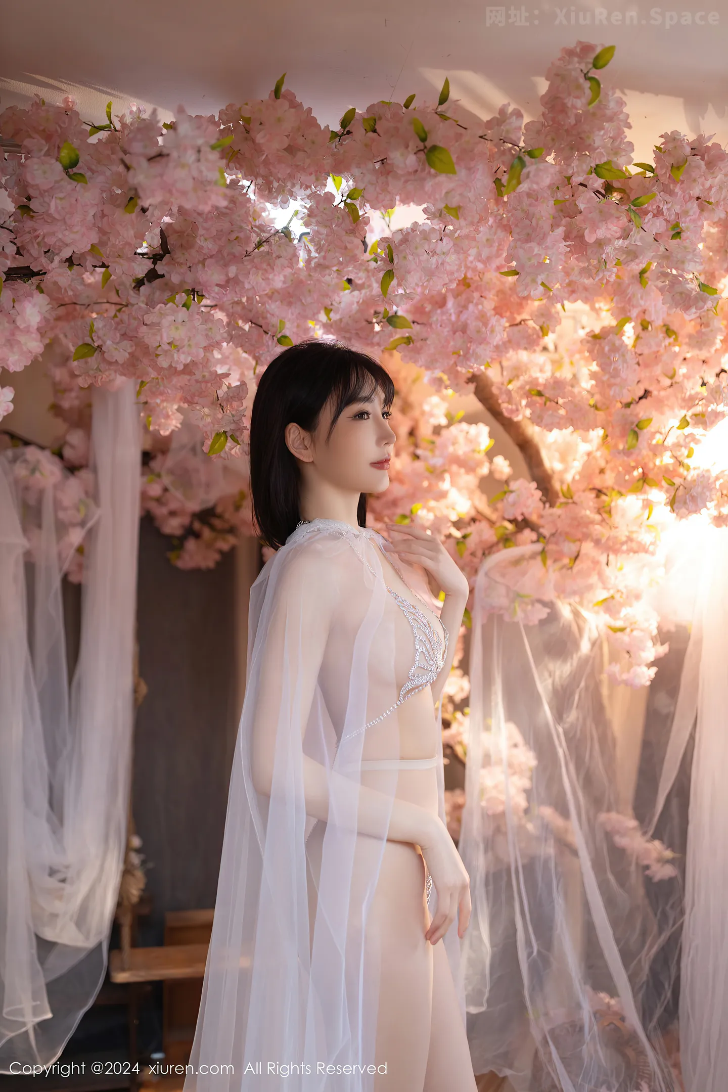 图片[2]-[XiuRen秀人网]VOL.8807 模特陆萱萱性感白色轻透网纱配白色珍珠内衣秀惹火身材诱惑写真80P-秀人网官方网站